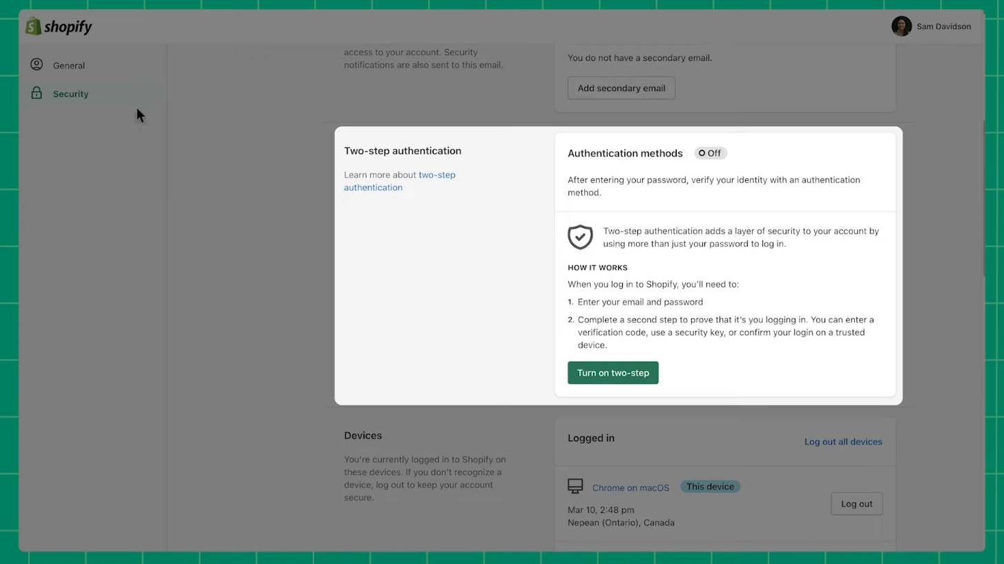 Two-Step Authentication on Shopify